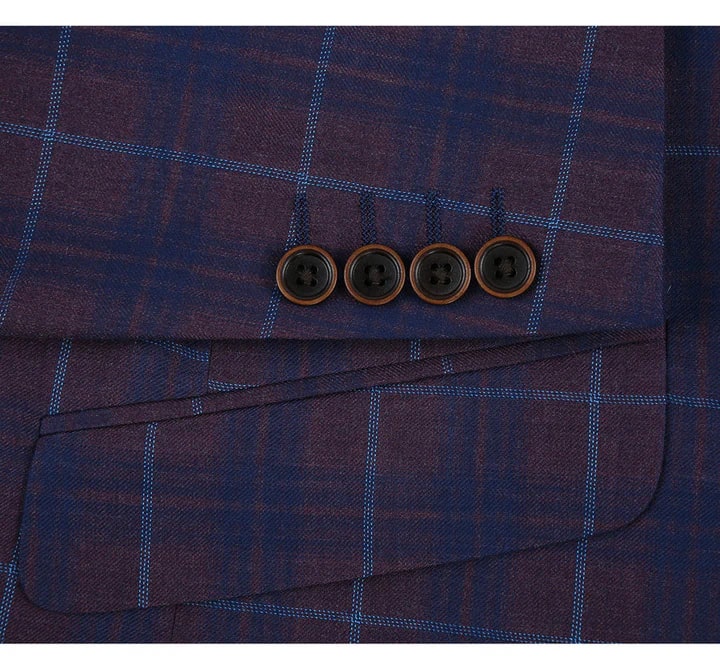 Saco vaquero - Western Sport Coat - Western Blazer - Mens Slim Fit Two Button Sport Coat Blazer In Purple & Blue Windowpane Plaid - Image 4