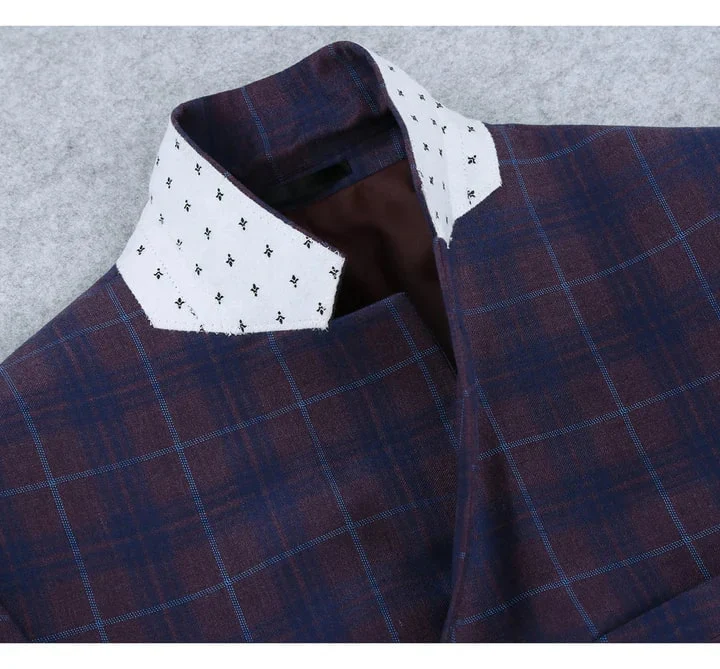 Saco vaquero - Western Sport Coat - Western Blazer - Mens Slim Fit Two Button Sport Coat Blazer In Purple & Blue Windowpane Plaid - Image 5
