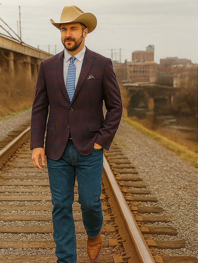 Saco vaquero - Western Sport Coat - Western Blazer - Mens Slim Fit Two Button Sport Coat Blazer In Purple & Blue Windowpane Plaid - Image 6