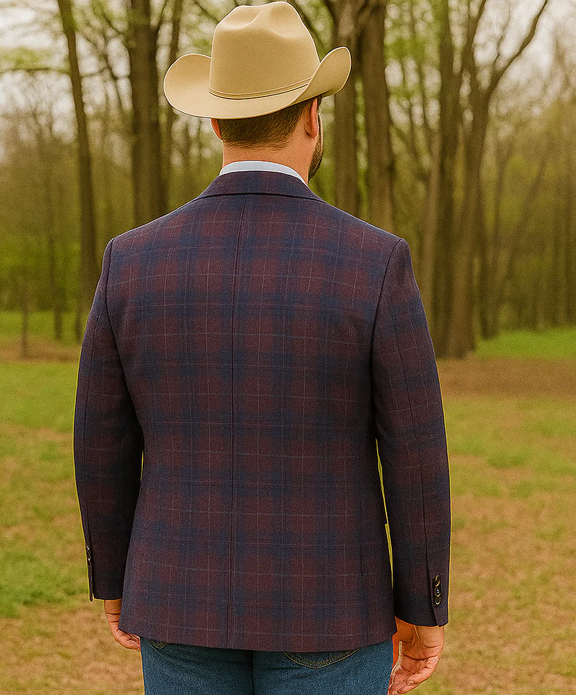 Saco vaquero - Western Sport Coat - Western Blazer - Mens Slim Fit Two Button Sport Coat Blazer In Purple & Blue Windowpane Plaid - Image 7