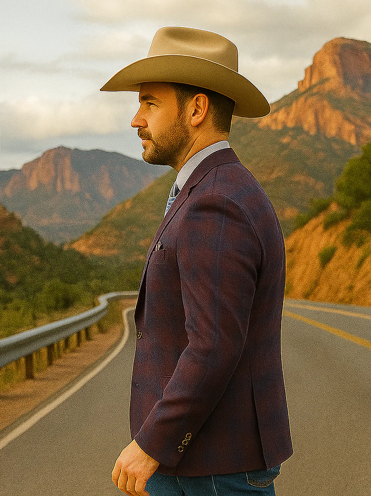 Saco vaquero - Western Sport Coat - Western Blazer - Mens Slim Fit Two Button Sport Coat Blazer In Purple & Blue Windowpane Plaid - Image 8