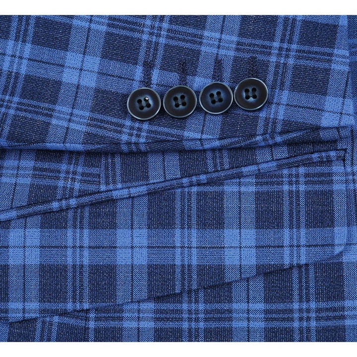 Saco vaquero - Western Sport Coat - Western Blazer - Mens Slim Fit Two Button Sport Coat Blazer In Royal & Navy Blue Windowpane Plaid - Image 8