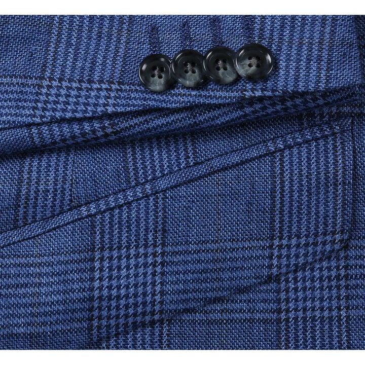 Saco vaquero - Western Sport Coat - Western Blazer- Mens Slim Fit Two Button Summer Linen Sport Coat Blazer In Navy Blue Windowpane Plaid - Image 10