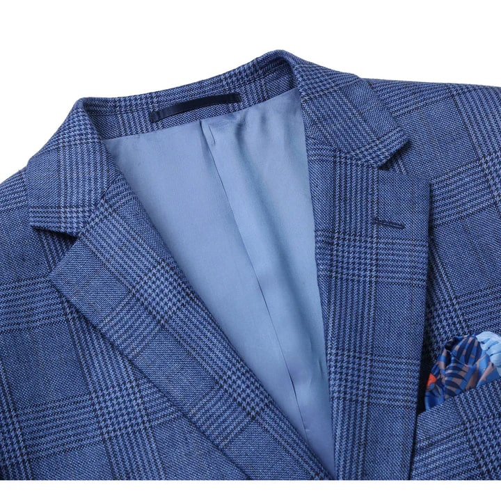 Saco vaquero - Western Sport Coat - Western Blazer- Mens Slim Fit Two Button Summer Linen Sport Coat Blazer In Navy Blue Windowpane Plaid - Image 7