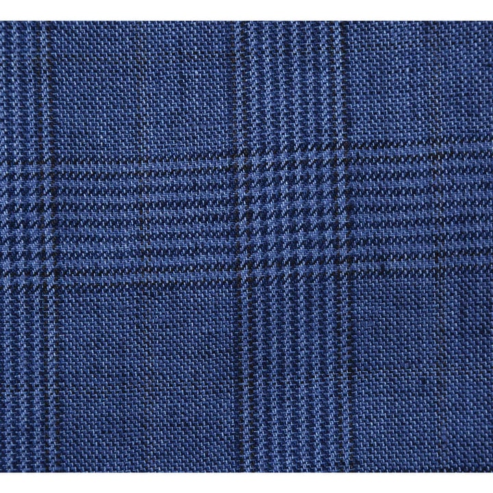 Saco vaquero - Western Sport Coat - Western Blazer- Mens Slim Fit Two Button Summer Linen Sport Coat Blazer In Navy Blue Windowpane Plaid - Image 9
