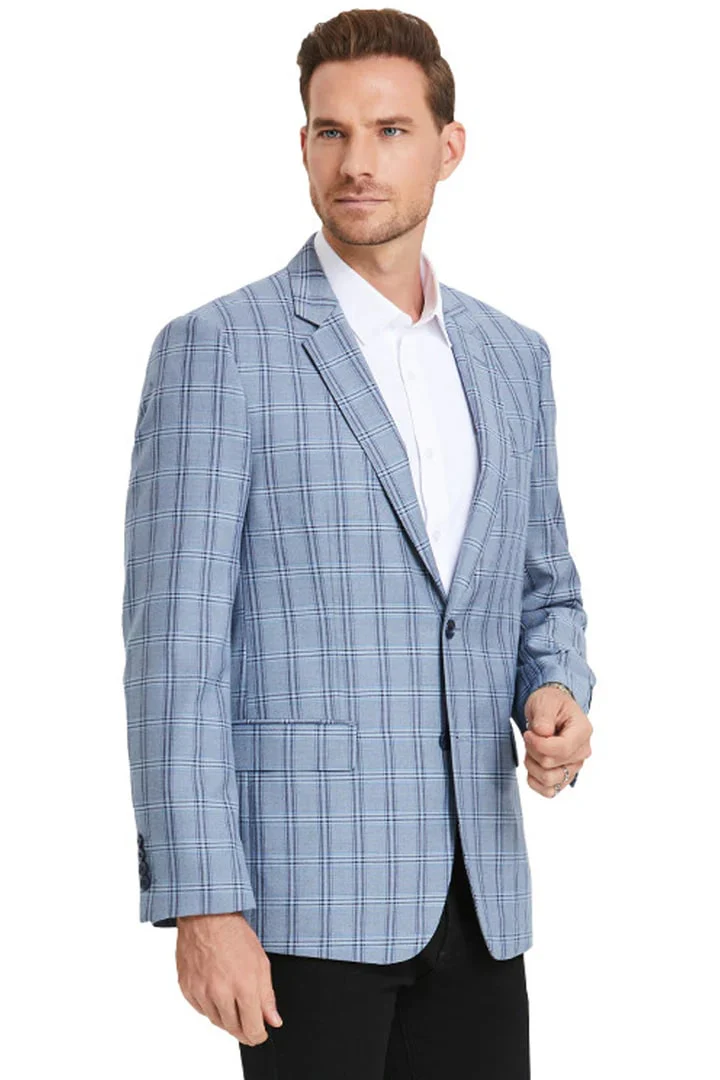 Saco vaquero - Western Sport Coat - Western Blazer- Men's Two Button Business Casual Double Windowpane Navy Blue Sport Coat - Image 2