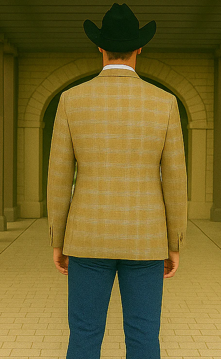 Saco vaquero - Western Sport Coat - Western Blazer- Men's Two Button Business Casual Double Windowpane Sport Coat In Camel & Teal - Image 3