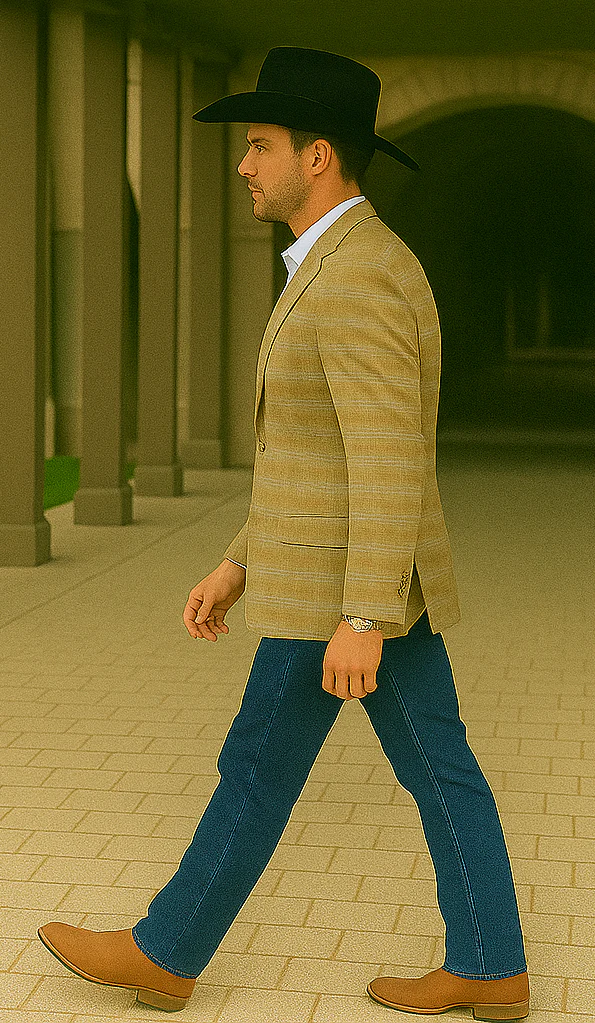Saco vaquero - Western Sport Coat - Western Blazer- Men's Two Button Business Casual Double Windowpane Sport Coat In Camel & Teal - Image 4