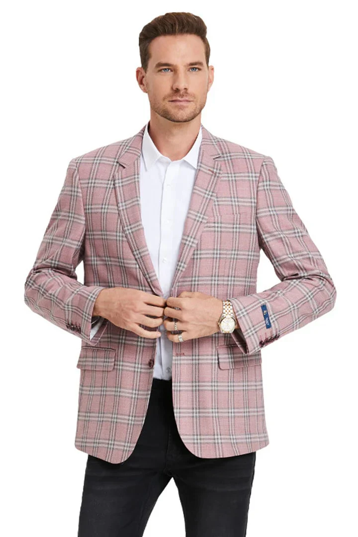 Saco vaquero - Western Sport Coat - Western Blazer - Men's Two Button Business Casual Double Windowpane Sport Coat In Rose Pink - Image 2