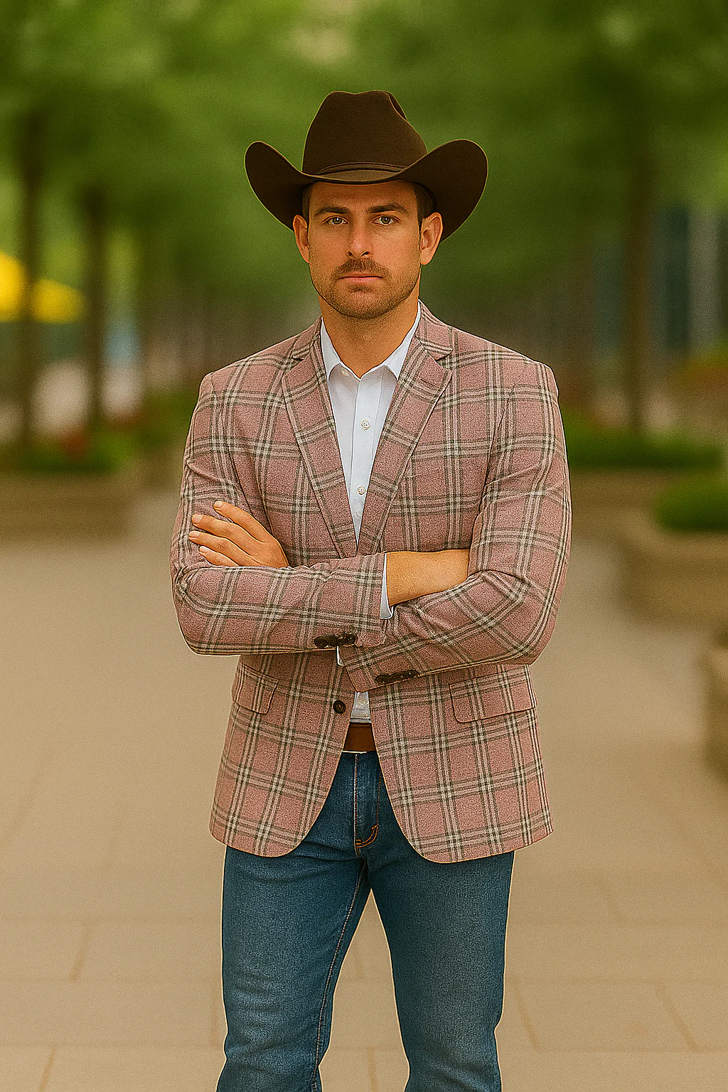 Saco vaquero - Western Sport Coat - Western Blazer - Men's Two Button Business Casual Double Windowpane Sport Coat In Rose Pink - Image 5
