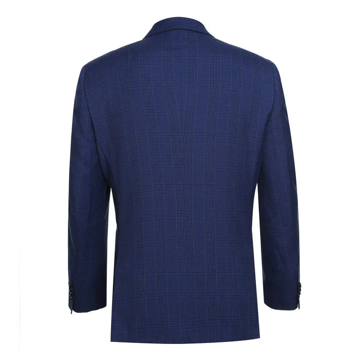 Saco vaquero - Western Sport Coat - Western Blazer - Mens Two Button Classic Fit Sport Coat Blazer In Dark Navy Blue Windowpane Plaid - Image 6
