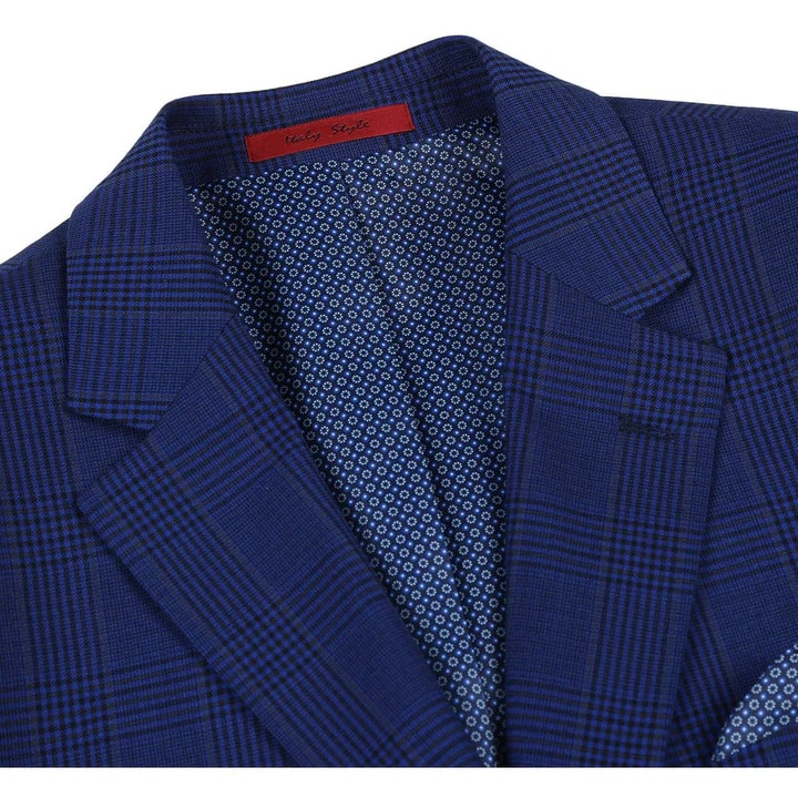 Saco vaquero - Western Sport Coat - Western Blazer - Mens Two Button Classic Fit Sport Coat Blazer In Dark Navy Blue Windowpane Plaid - Image 7