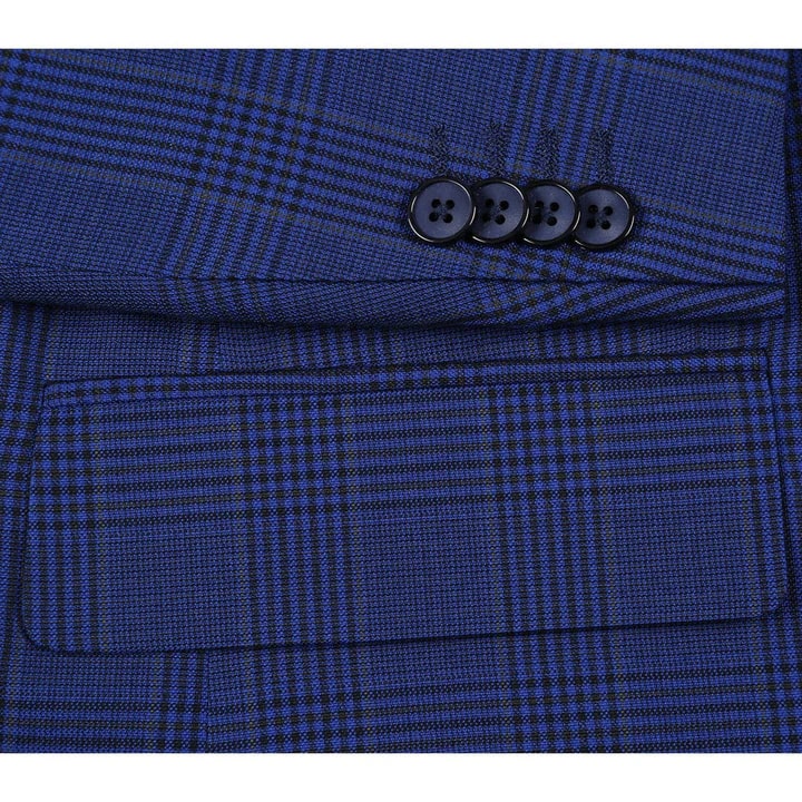 Saco vaquero - Western Sport Coat - Western Blazer - Mens Two Button Classic Fit Sport Coat Blazer In Dark Navy Blue Windowpane Plaid - Image 8