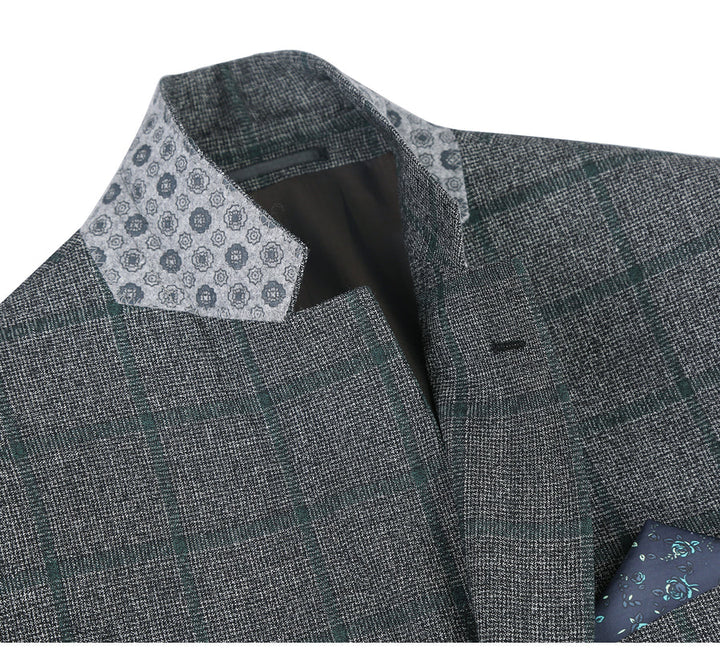 Saco vaquero - Western Sport Coat - Western Blazer - Mens Two Button Classic Fit Wool Sport Coat Blazer In Brown & Olive Gren Windowpane Plaid - Image 7