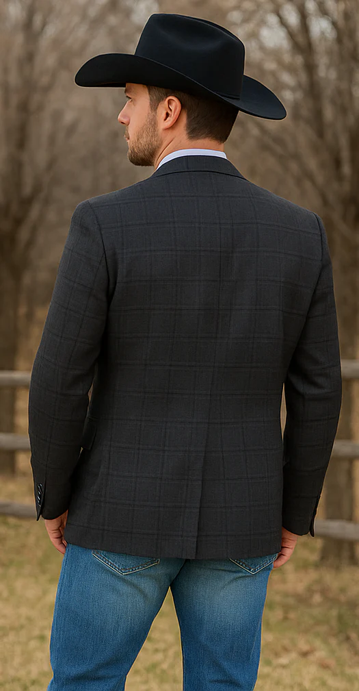 Saco vaquero - Western Sport Coat - Western Blazer - Mens Two Button Classic Fit Wool Sport Coat Blazer In Dark Brown Windowpane Plaid - Image 8