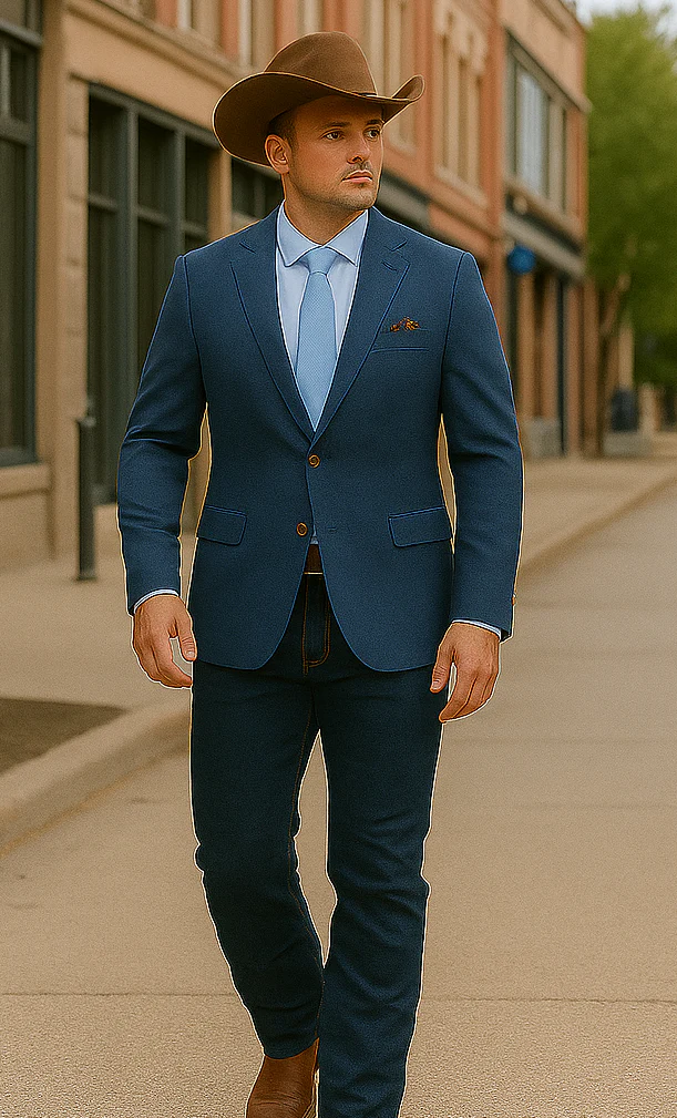 Saco vaquero - Western Sport Coat - Western Blazer - Mens Two Button Classic Fit Wool Sport Coat Blazer In Steel Blue Windowpane Plaid - Image 4