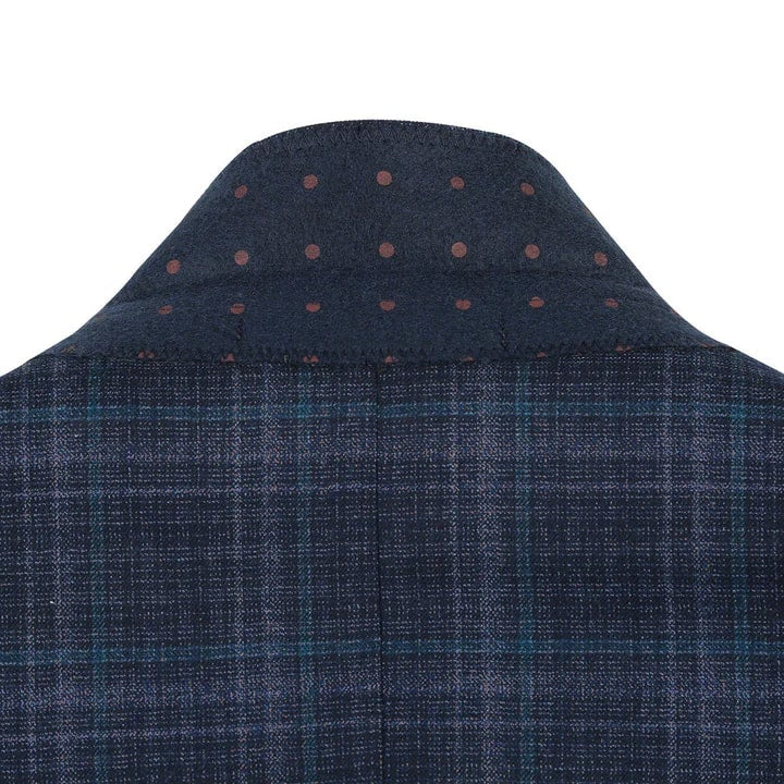 Saco vaquero - Western Sport Coat - Western Blazer- Mens Two Button Classic Wool Stretch Sport Coat Blazer In Dark Navy Blue Windowpane Plaid - Image 3
