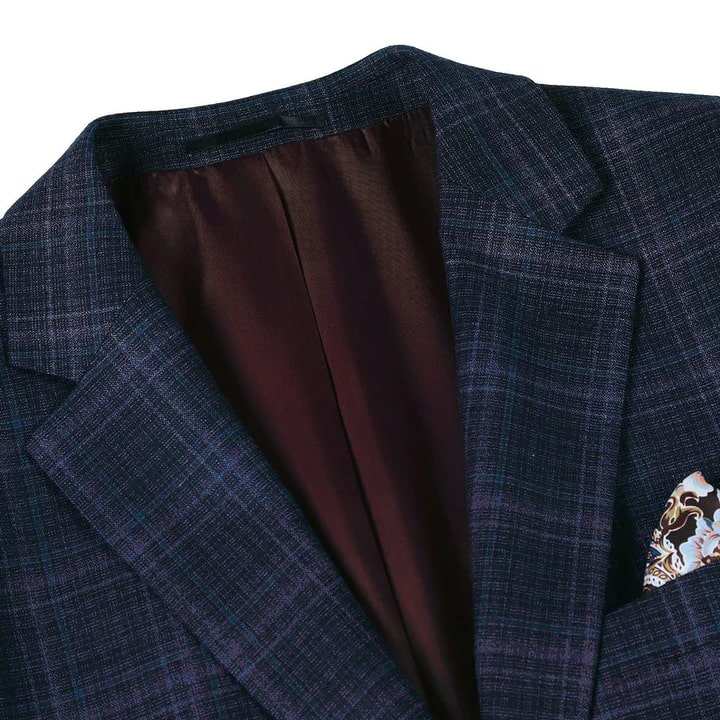 Saco vaquero - Western Sport Coat - Western Blazer- Mens Two Button Classic Wool Stretch Sport Coat Blazer In Dark Navy Blue Windowpane Plaid - Image 4