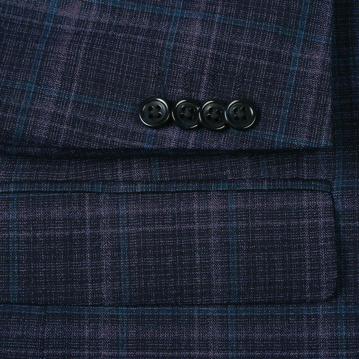 Saco vaquero - Western Sport Coat - Western Blazer- Mens Two Button Classic Wool Stretch Sport Coat Blazer In Dark Navy Blue Windowpane Plaid - Image 5