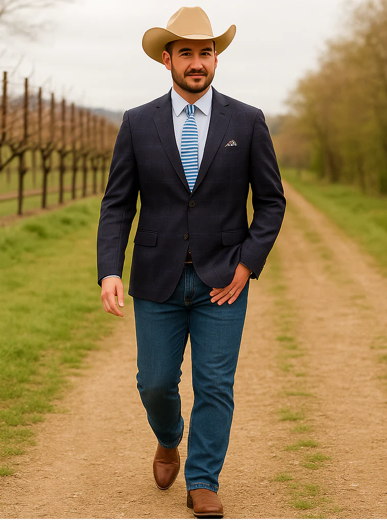Saco vaquero - Western Sport Coat - Western Blazer- Mens Two Button Classic Wool Stretch Sport Coat Blazer In Dark Navy Blue Windowpane Plaid - Image 6