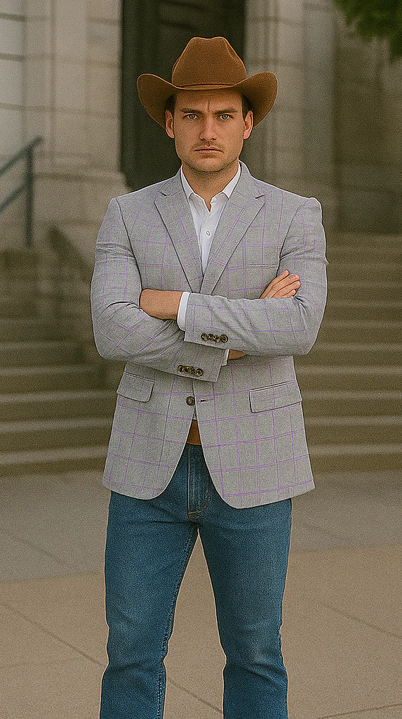 Saco vaquero - Western Sport Coat - Western Blazer - Men's Two Button Regular Fit Sport Coat In Light Grey With Blue & Pink Windowpane Plaid - Image 4