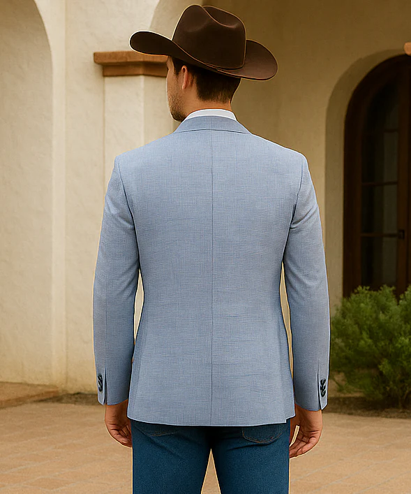 Saco vaquero - Western Sport Coat - Western Blazer-Men's Two Button Regular Fit Sport Coat In Sky Blue Glen Plaid - Image 3