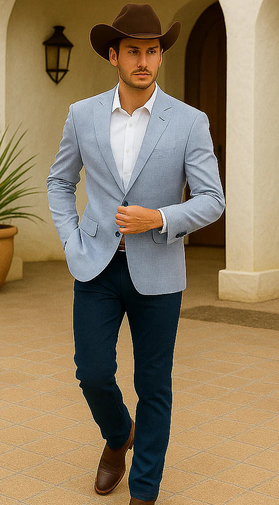 Saco vaquero - Western Sport Coat - Western Blazer-Men's Two Button Regular Fit Sport Coat In Sky Blue Glen Plaid - Image 4