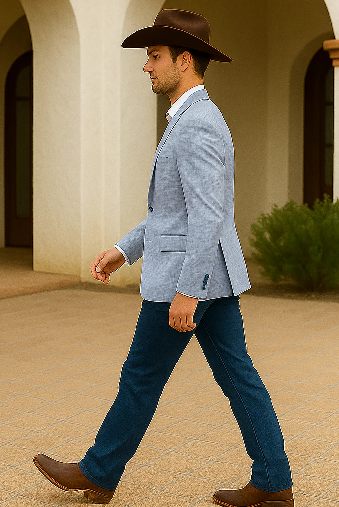 Saco vaquero - Western Sport Coat - Western Blazer-Men's Two Button Regular Fit Sport Coat In Sky Blue Glen Plaid - Image 5