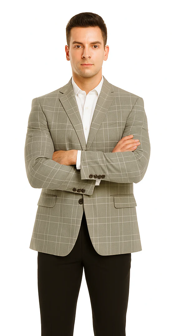 Saco vaquero - Western Sport Coat - Western Blazer - Men's Two Button Regular Fit Tan Double Windowpane Plaid Blazer - Image 6