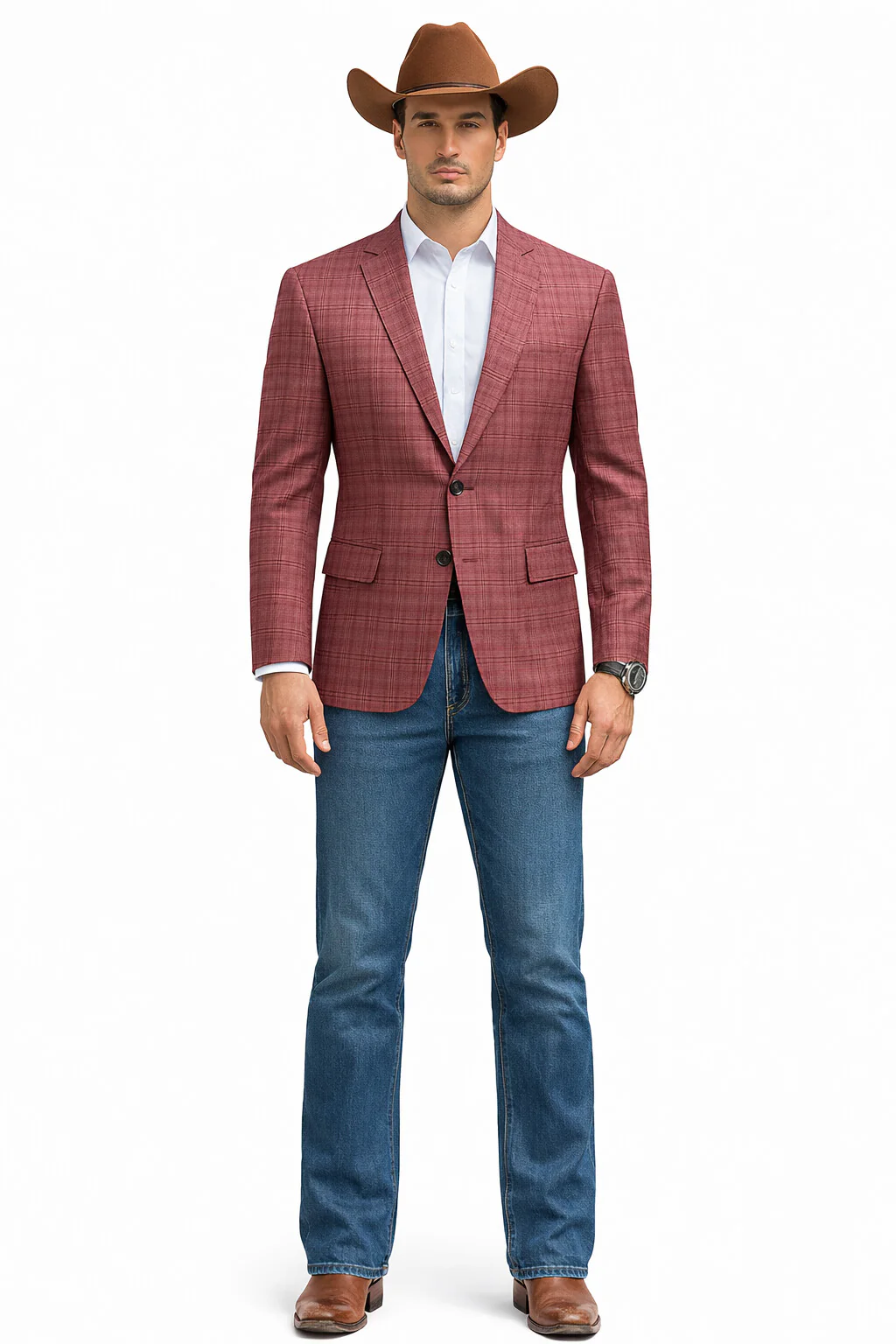 Saco vaquero - Western Sport Coat - Western Blazer - Men's Two Button Regular Fit Windowpane Mauve Plaid Sport Coat Blazer