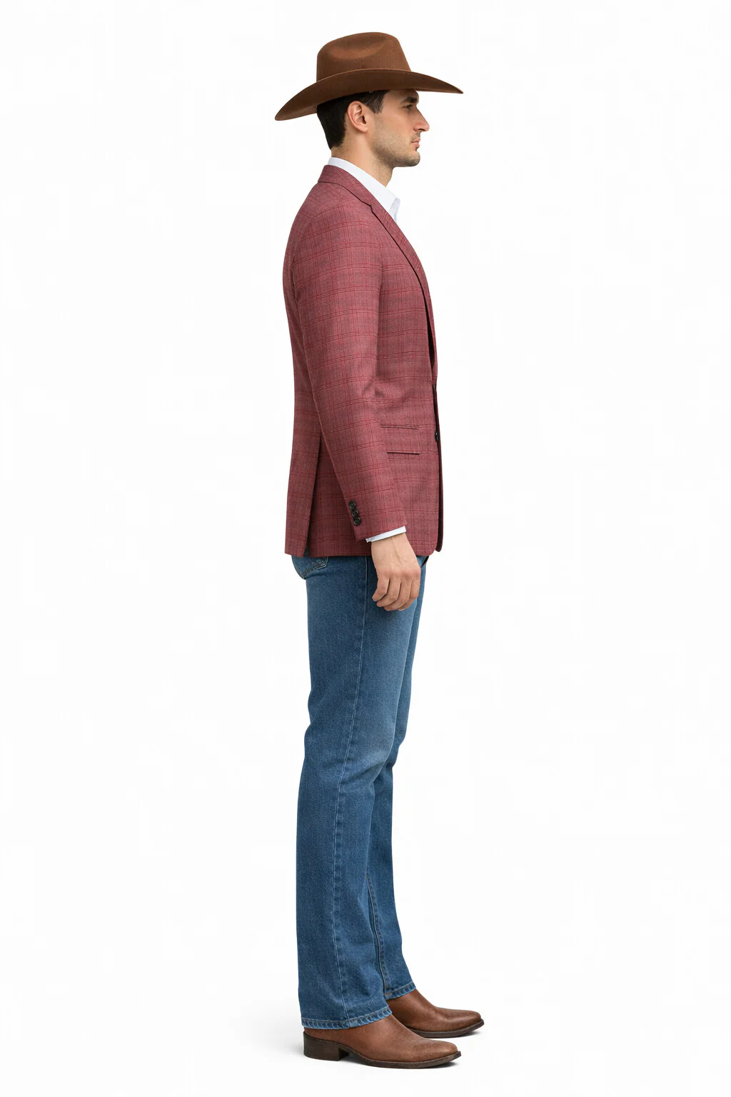 Saco vaquero - Western Sport Coat - Western Blazer - Men's Two Button Regular Fit Windowpane Mauve Plaid Sport Coat Blazer - Image 2