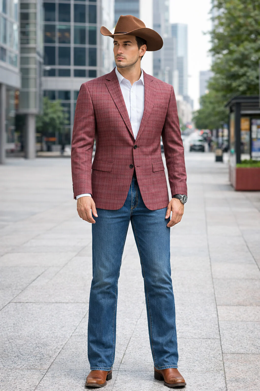 Saco vaquero - Western Sport Coat - Western Blazer - Men's Two Button Regular Fit Windowpane Mauve Plaid Sport Coat Blazer - Image 3