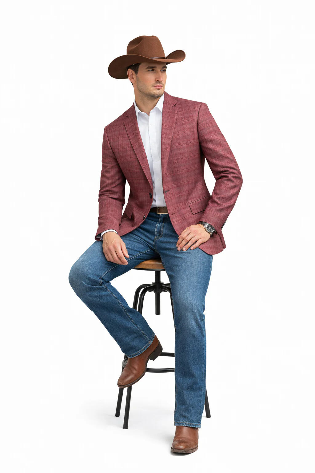 Saco vaquero - Western Sport Coat - Western Blazer - Men's Two Button Regular Fit Windowpane Mauve Plaid Sport Coat Blazer - Image 6