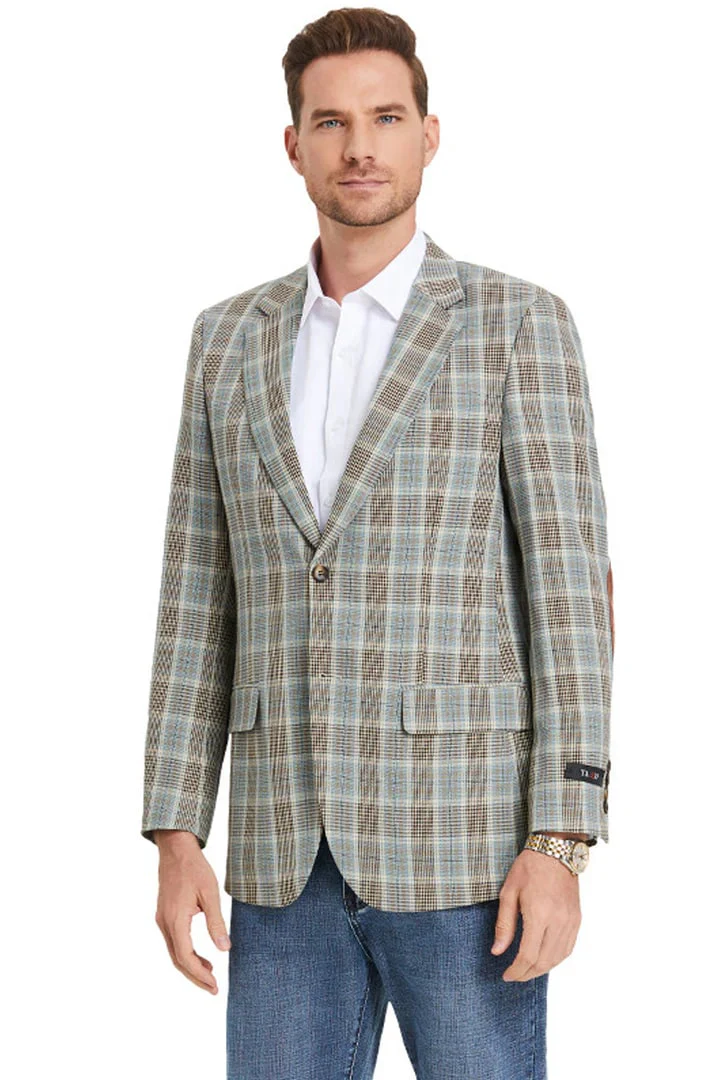 Saco vaquero - Western Sport Coat - Western Blazer- Men's Two Button Slim Fit Business Casual Sport Coat In Camel Glen Plaid - Image 2
