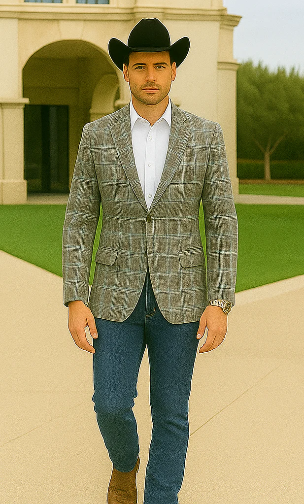 Saco vaquero - Western Sport Coat - Western Blazer- Men's Two Button Slim Fit Business Casual Sport Coat In Camel Glen Plaid - Image 3