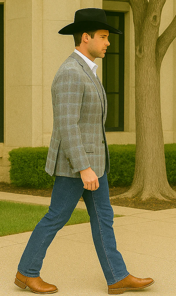 Saco vaquero - Western Sport Coat - Western Blazer- Men's Two Button Slim Fit Business Casual Sport Coat In Camel Glen Plaid - Image 5