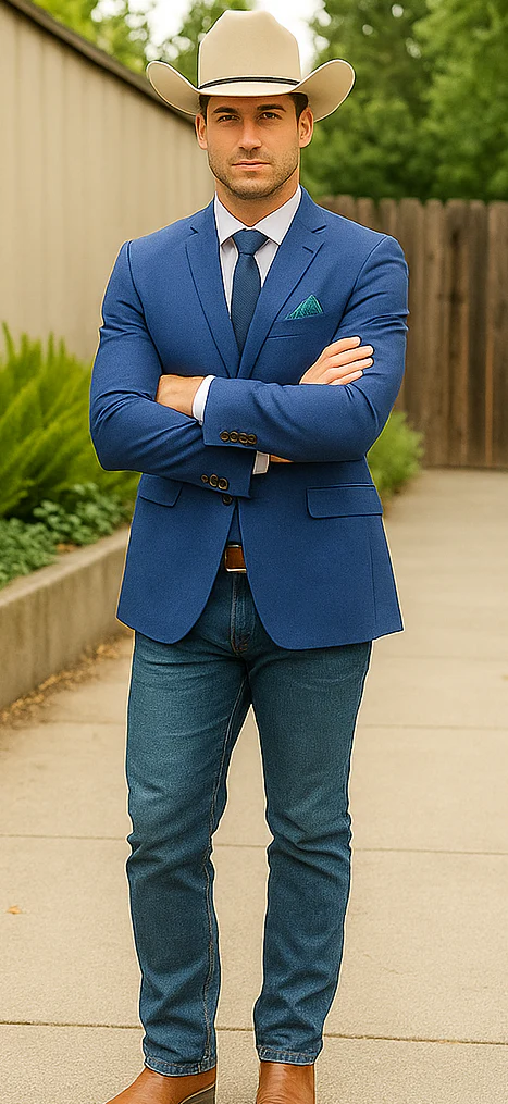 Saco vaquero - Western Sport Coat - Western Blazer - Mens Two Button Slim Fit Sport Coat Blazer In Blue Purple Micro Check - Image 4