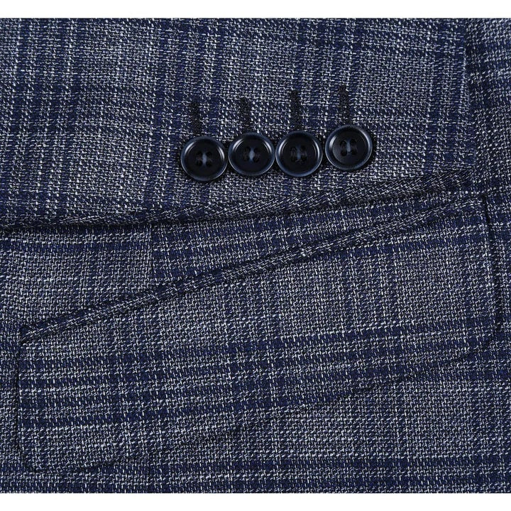 Saco vaquero - Western Sport Coat - Western Blazer - Mens Two Button Slim Fit Sport Coat Blazer In Charcoal Grey & Blue Windowpane Plaid - Image 6