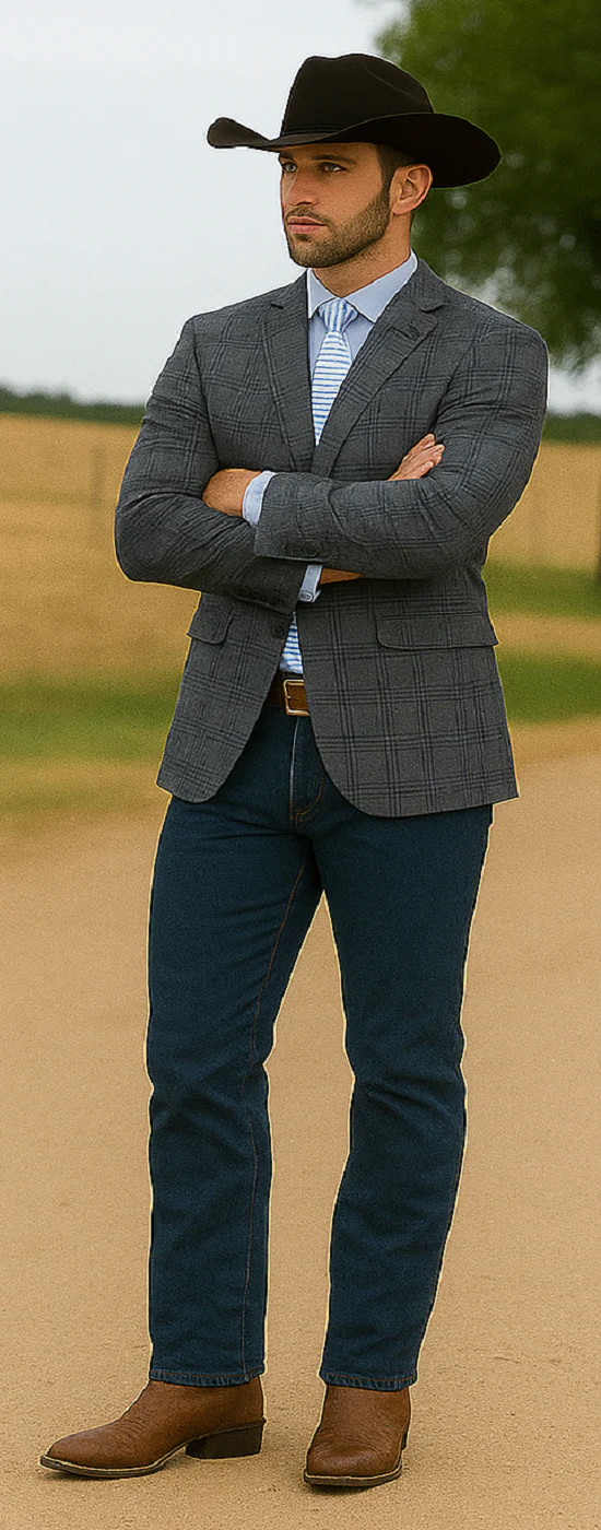 Saco vaquero - Western Sport Coat - Western Blazer - Mens Two Button Slim Fit Sport Coat Blazer In Charcoal Grey & Blue Windowpane Plaid - Image 8