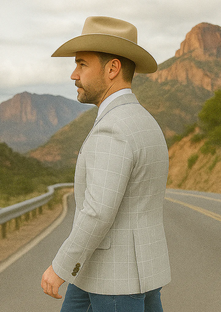 Saco vaquero - Western Sport Coat - Western Blazer   - Mens Two Button Slim Fit Sport Coat Blazer In Light Grey Ash Windowpane Plaid - Image 8