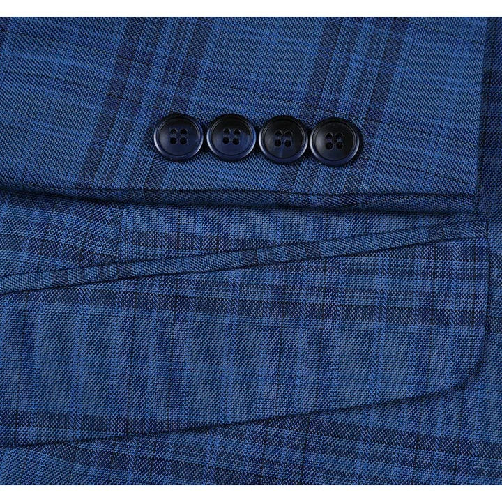 Saco vaquero - Western Sport Coat - Western Blazer- Mens Two Button Slim Fit Sport Coat Blazer In Medium Indigo Blue Windowpane Plaid - Image 6