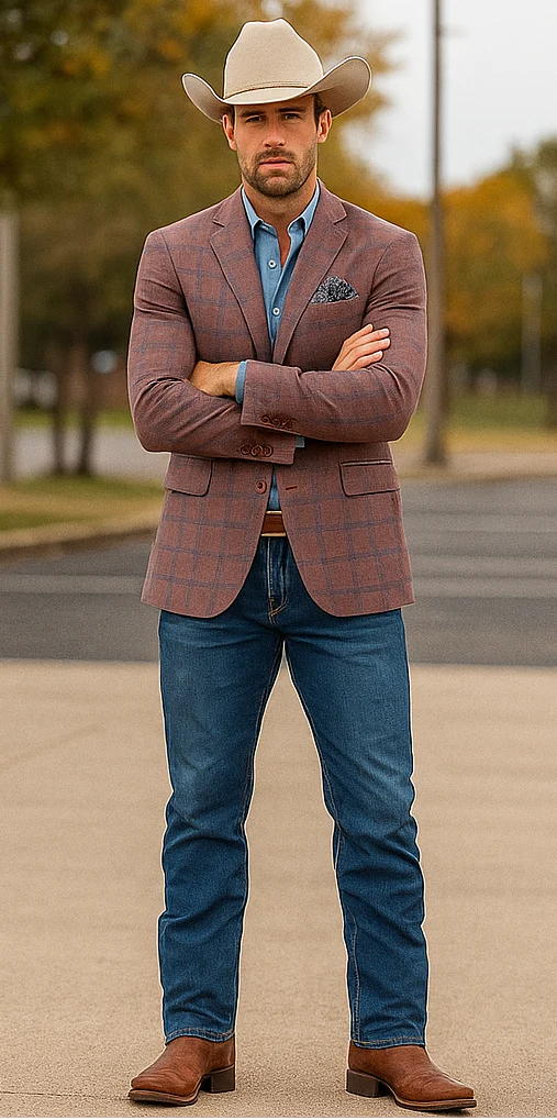 Saco vaquero - Western Sport Coat - Western Blazer - Mens Two Button Sport Coat Blazer In Burgundy Red Windowpane Plaid - Image 4