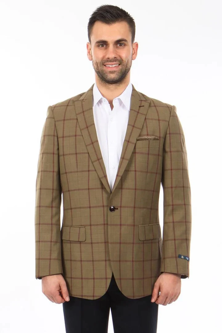 Saco vaquero - Western Sport Coat - Western Blazer- Men's Two Button Windowpane Plaid Bronze Sport Coat - Image 2