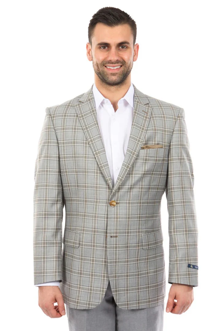 Saco vaquero - Western Sport Coat - Western Blazer- Men's Two Button Windowpane Plaid Grey Sport Coat - Image 2