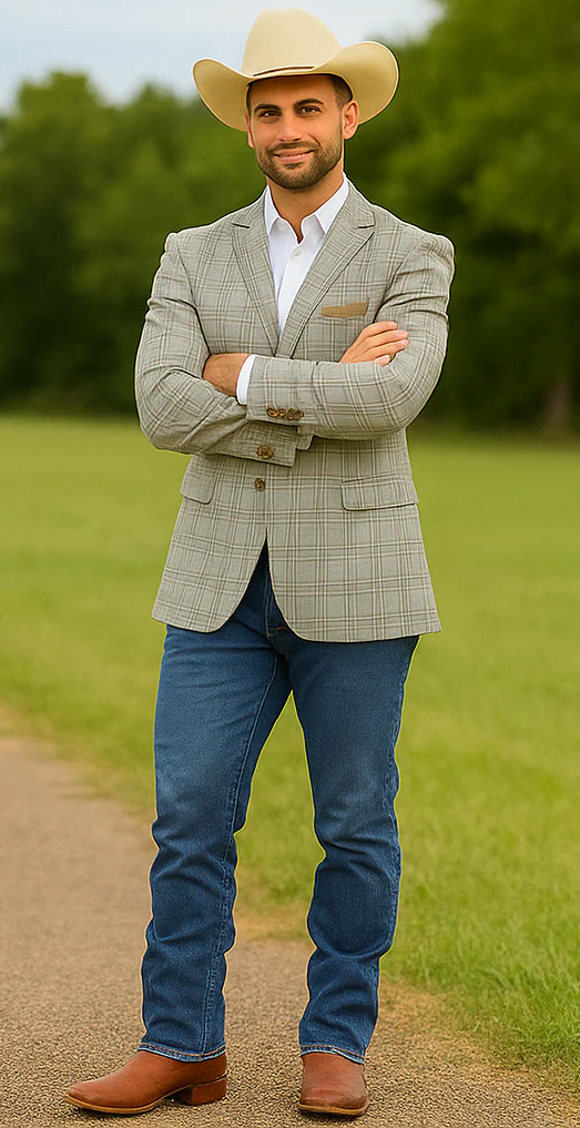 Saco vaquero - Western Sport Coat - Western Blazer- Men's Two Button Windowpane Plaid Grey Sport Coat - Image 3