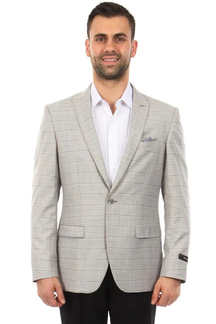 Saco vaquero - Western Sport Coat - Western Blazer - Men's Two Button Windowpane Plaid Light Grey Sport Coat - Image 2