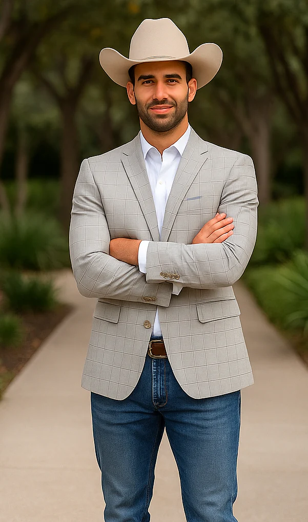 Saco vaquero - Western Sport Coat - Western Blazer - Men's Two Button Windowpane Plaid Light Grey Sport Coat - Image 5