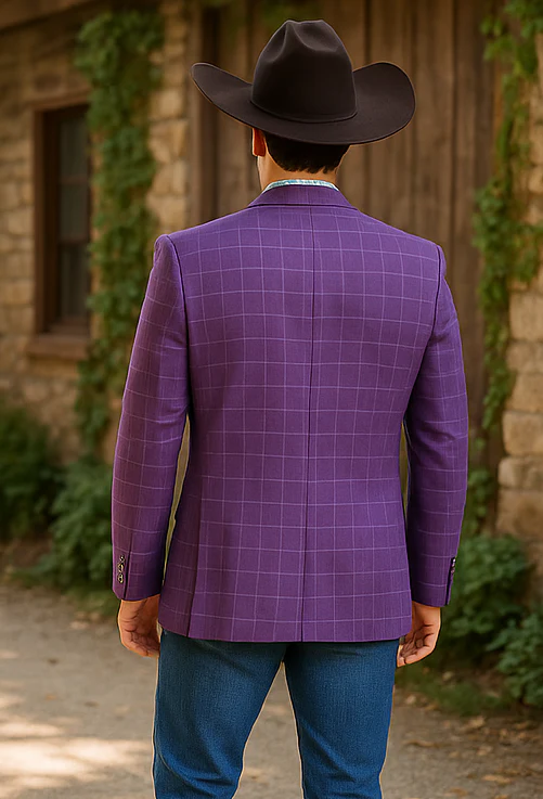 Saco vaquero - Western Sport Coat - Western Blazer  - Men's Two Button Windowpane Plaid Magenta  Sport Coat Blazer - Image 5