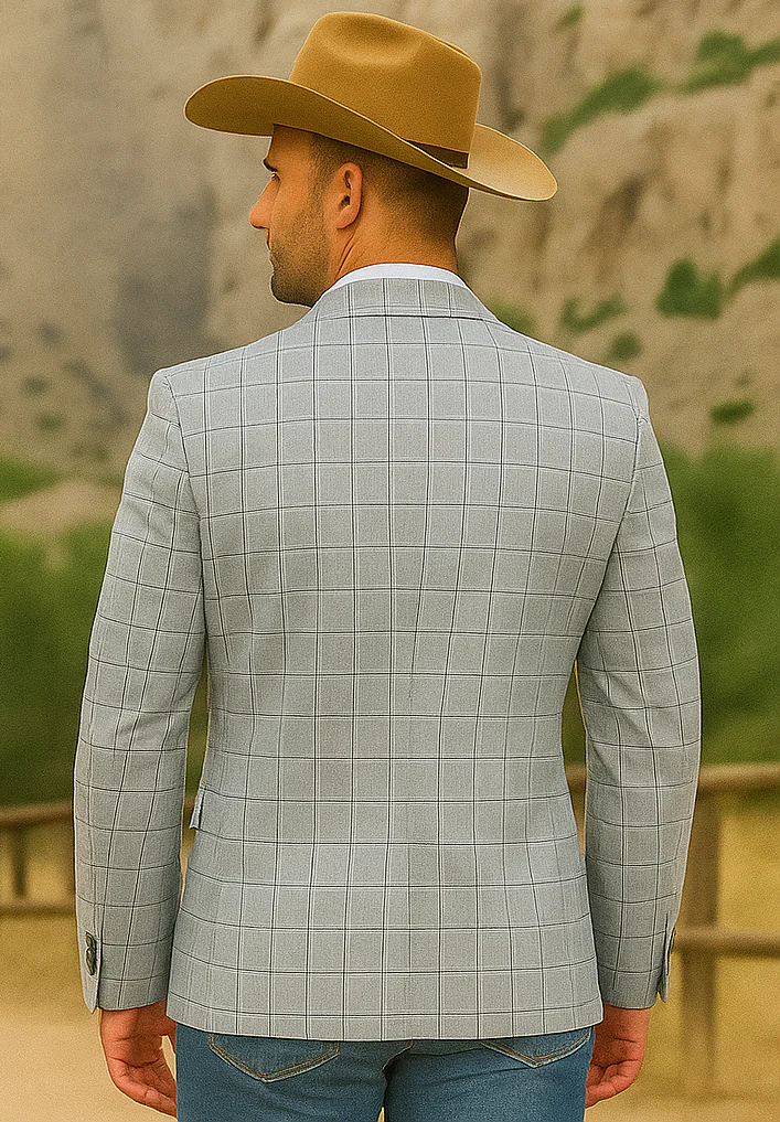 Saco vaquero - Western Sport Coat - Western Blazer- Men's Two Button Windowpane Plaid Sport Coat - Image 4