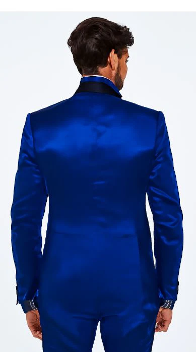 Sateen Fabric Suit - Shiny Tuxedo - Prom Suit - Groom Tuxedos - Royal Blue - Image 3